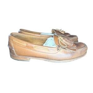 Vintage 90s Cole Haan Mens Leather Slip On Loafers Tassels Sz 10 Tan Work Preppy